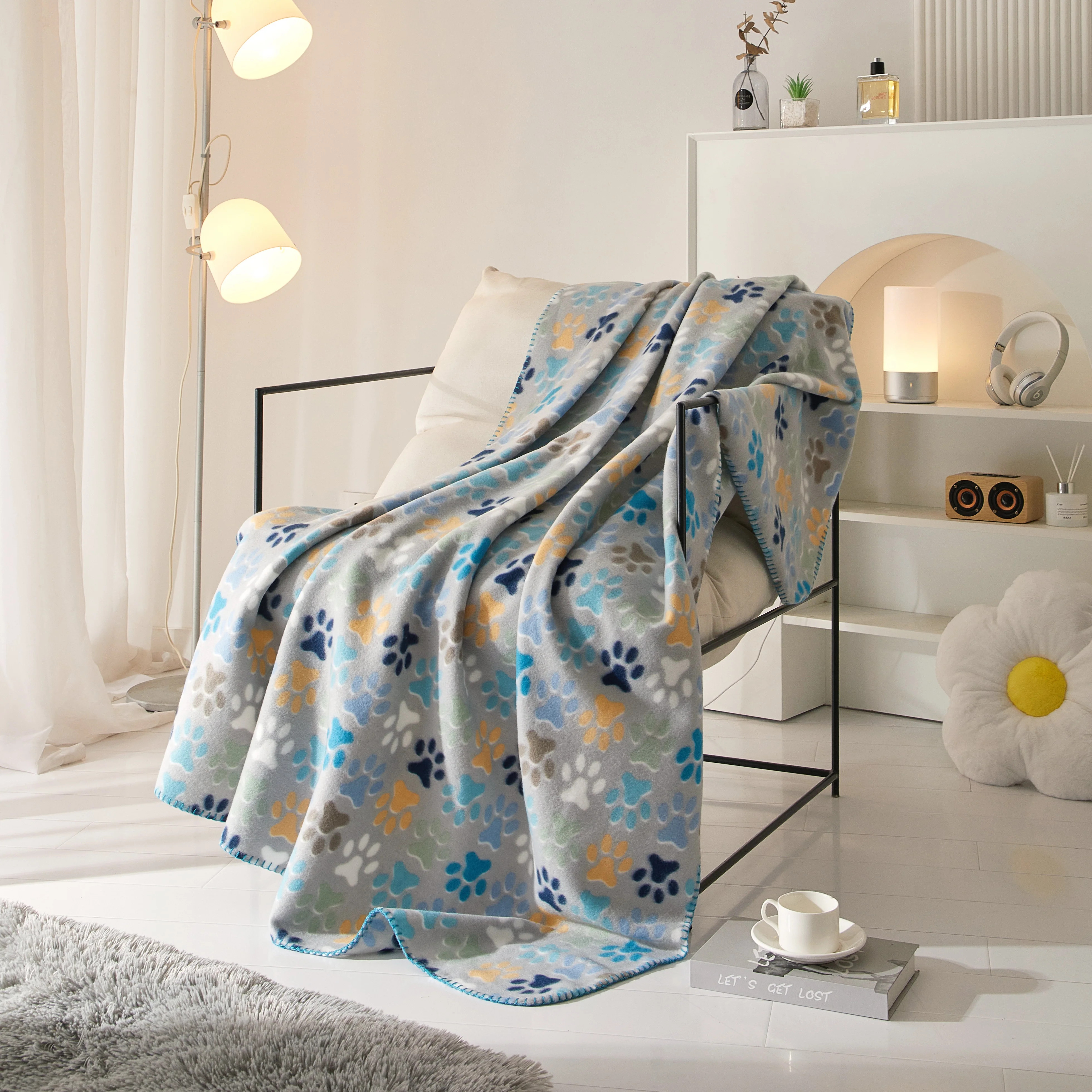 Mainstays Gray Paw Fleece Throw Blanket 50" x 60", All Ages | Walmart (US)