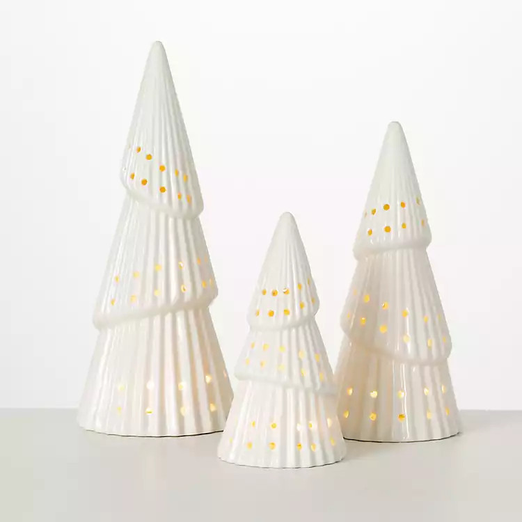 Pre-Lit White Spiral Christmas Trees, Set of 3 | Kirkland's Home