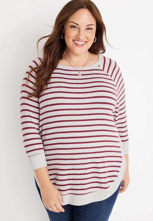 Plus Size Haven Striped Boat Neck Sweatshirt | Maurices