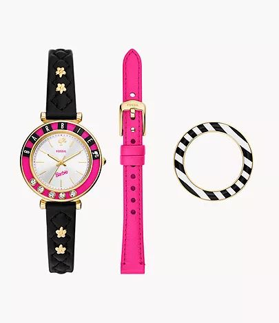 Barbie™ x Fossil Limited Edition Three-Hand Black LiteHide™ Leather Watch and Interchangeable... | Fossil (US)