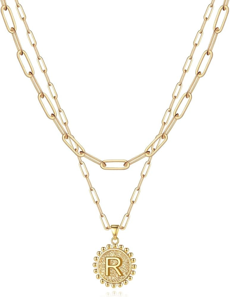 Yoosteel Gold Initial Necklaces for Women Girls, 14K Gold Plated Dainty Layering Paperclip Link C... | Amazon (US)