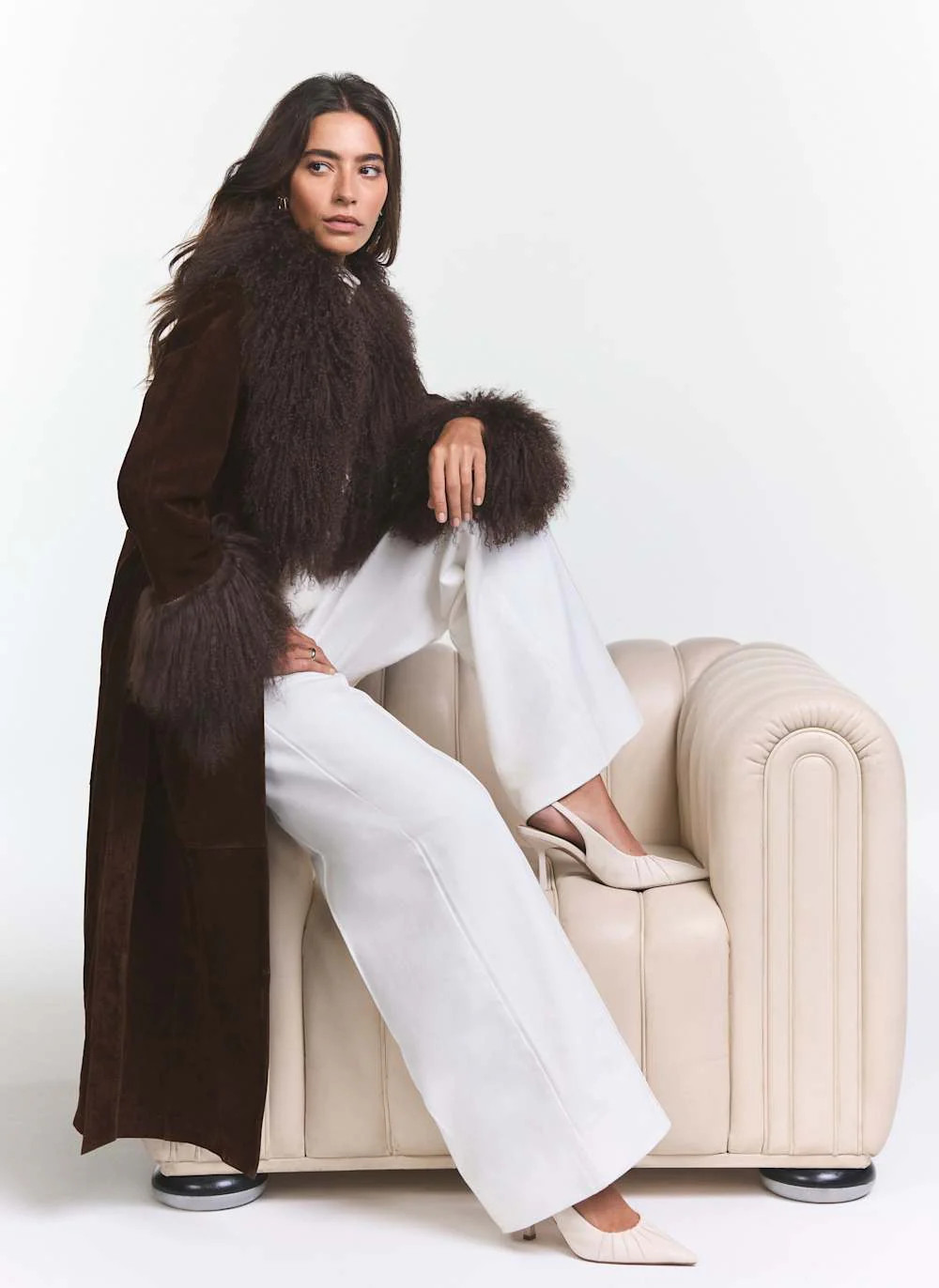 Brown Suede Fur Trim Coat | Mint Velvet