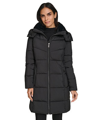 Women's Hooded Faux-Fur-Lined Midi Puffer Coat | Macy's