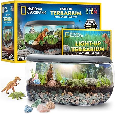 NATIONAL GEOGRAPHIC Light Up Terrarium Kit for Kids - Build a Dinosaur Habitat with Real Plants &... | Amazon (US)