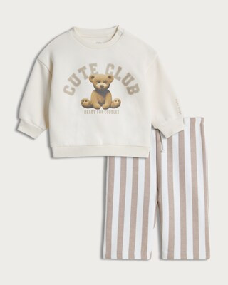 F&F Baby 2-Piece Cotton Rich Bear Sweatshirt and Joggers Set in Neutral | Tesco F&F