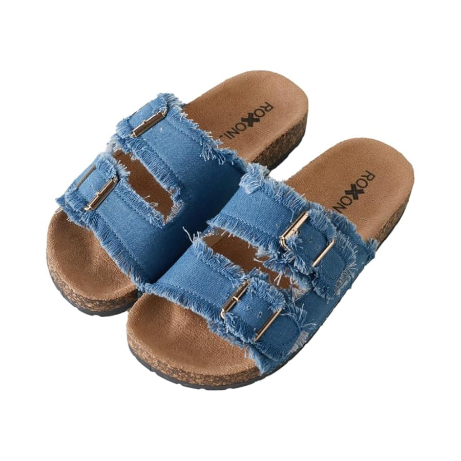 Roxoni Women's Comfort Flat Sandals Double Buckle Adjustable Straps Flat Slides Footbed Suede | Amazon (US)