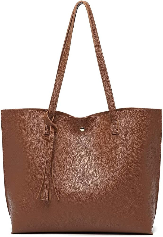Amazon.com: Women's Soft Faux Leather Tote Shoulder Bag from Dreubea, Big Capacity Tassel Handbag... | Amazon (US)