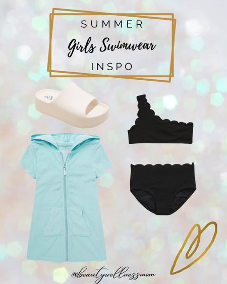 Girls swimwear inspiration 
Black two piece swimsuit
Off white slides
Aqua cover up
Swim shorts


#LTKSeasonal #LTKswim #LTKkids