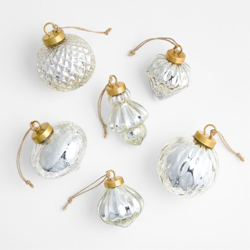 Silver Mercury Glass Christmas Ornaments, Set of 6 | Crate & Barrel | Crate & Barrel