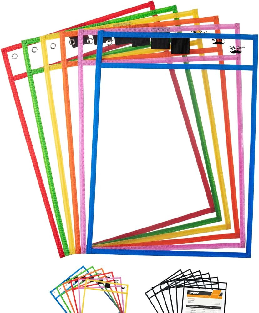 Mr. Pen- Dry Erase Pocket Sleeves, 10 x 14 Inch, 6 Pack, Colorful, Plastic,Reusable, Clear, Class... | Amazon (US)