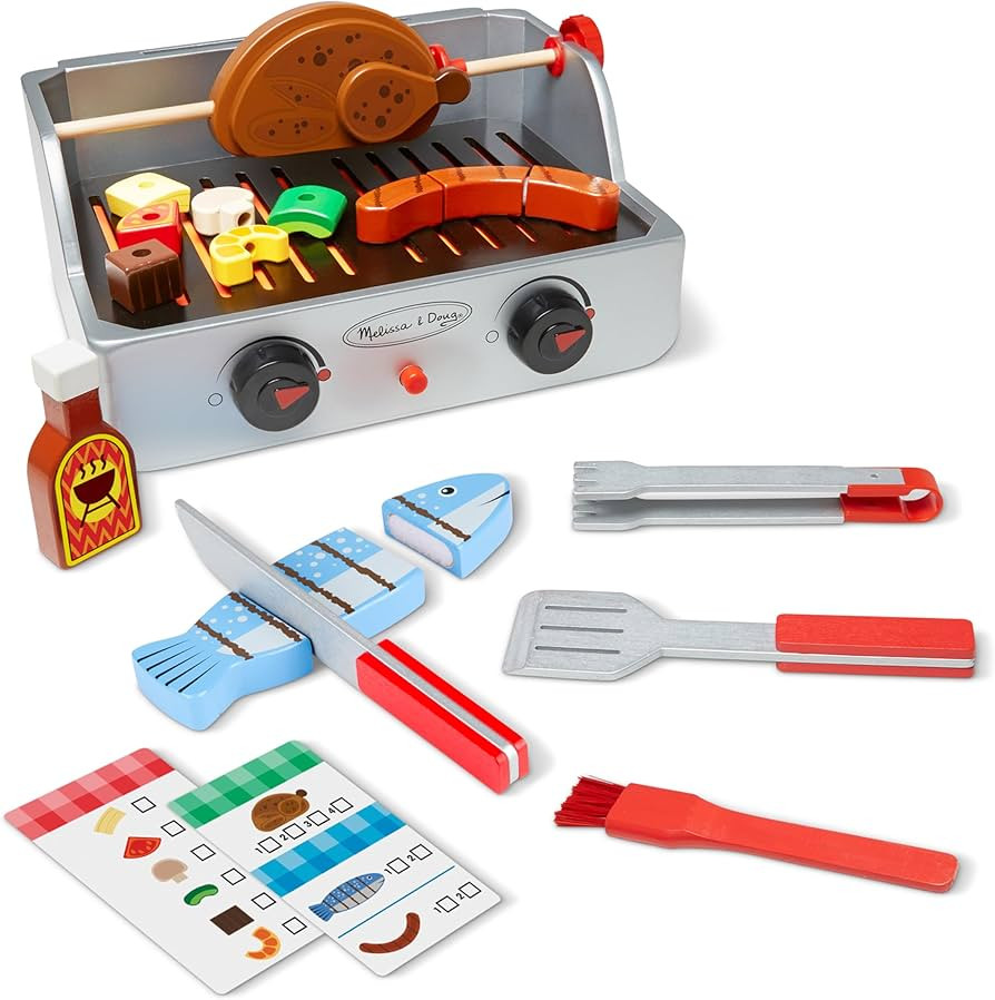 Melissa & Doug Rotisserie and Grill Wooden Barbecue Play Food Set (24 pcs) | Amazon (US)