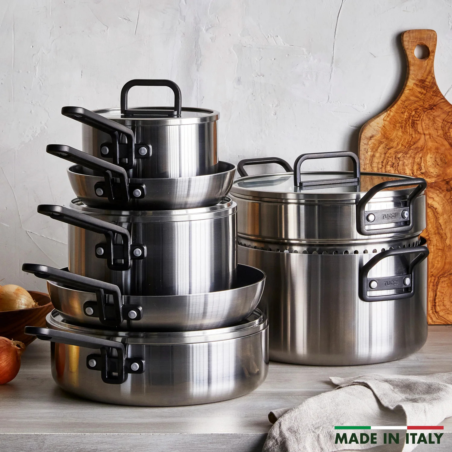 Stanley Tucci™ Stainless Steel Ceramic Nonstick 11-Piece Cookware Set with The Tucci Cookbook |... | GreenPan