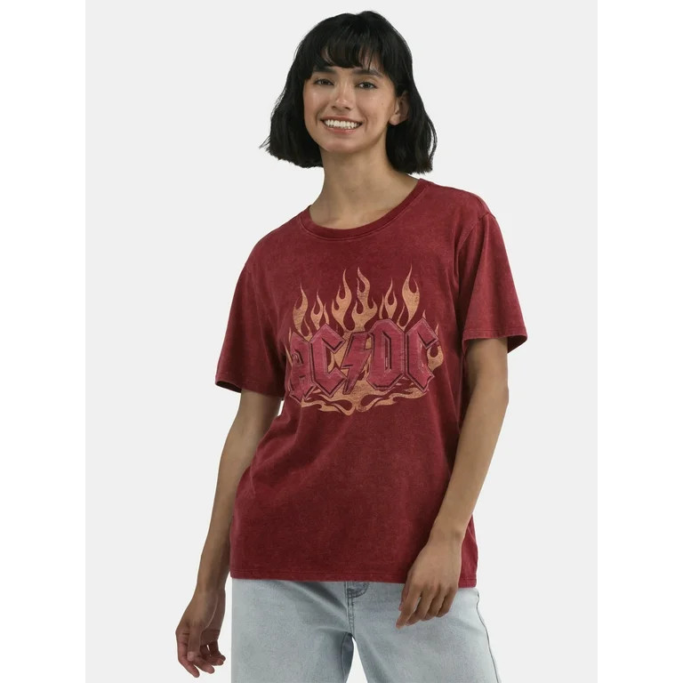 Time and Tru AC/DC Flames Women's Graphic Tee, Sizes XS-XXXL | Walmart (US)