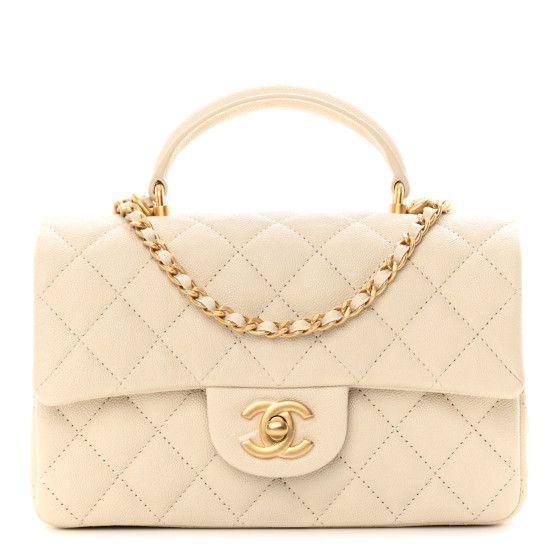 Caviar Quilted Mini Top Handle Rectangular Flap Beige | FASHIONPHILE (US)