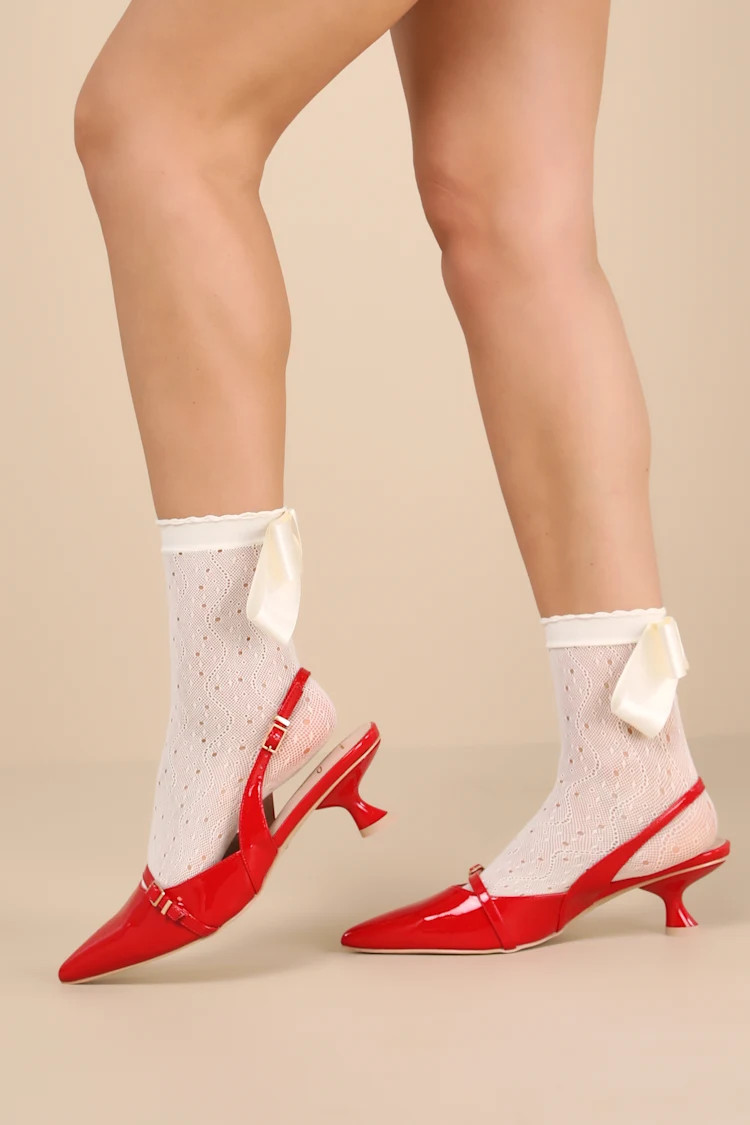 Hughette Crimson Patent Pointed-Toe Slingback Pumps | Lulus