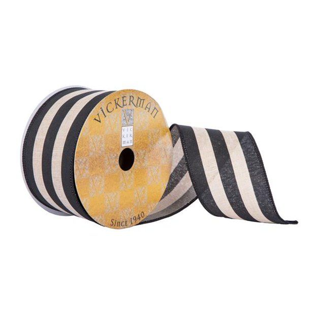 Vickerman Q201419 2.5 in. x 10 Yard Black Tan Stripe Ribbon - Walmart.com | Walmart (US)