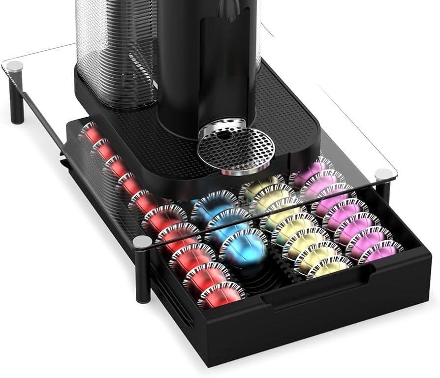 Glass Coffee Pod Drawer Holder Organizer Compatible with Nespresso Vertuoline Capsules, Holds 40 ... | Amazon (US)