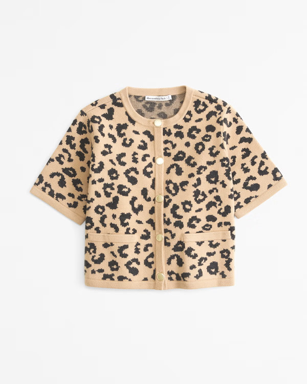 Women's Leopard LuxeLoft Short-Sleeve Cardigan | Women's Tops | Abercrombie.com | Abercrombie & Fitch (US)