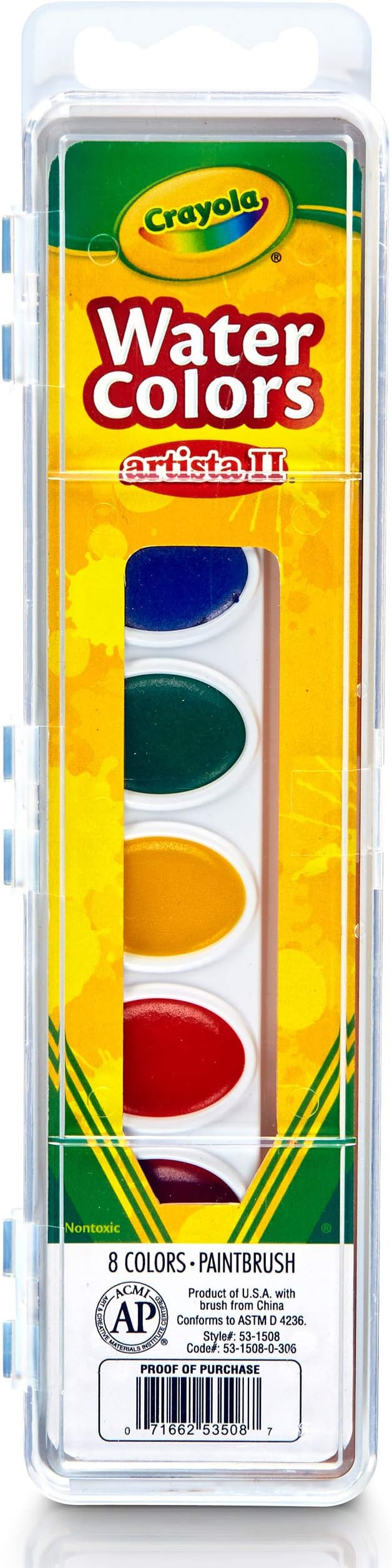 Crayola Watercolor Set with Brush, At Home Crafts for Kids, 8 Count (53-1508) | Amazon (US)
