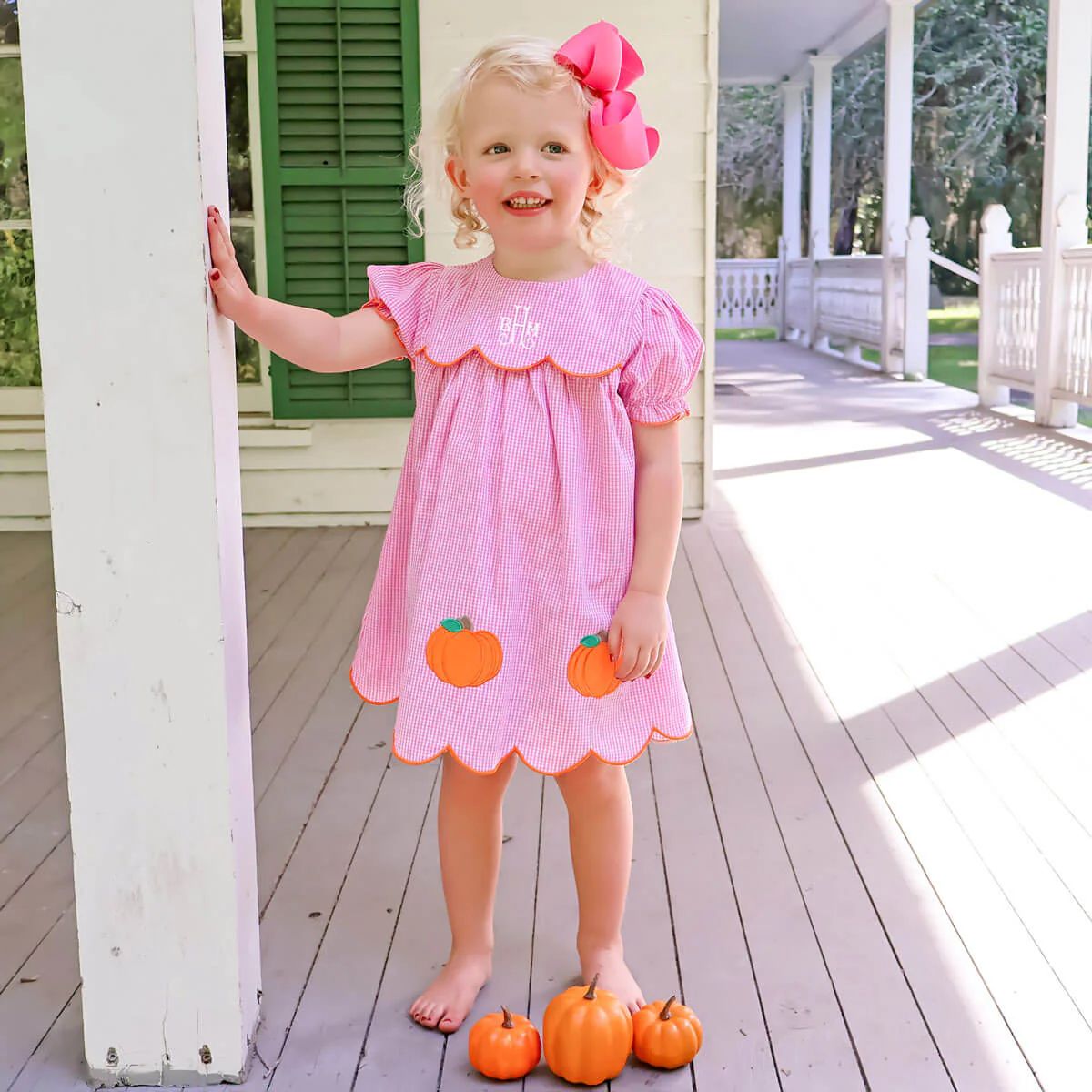 Pumpkin Cluster Pink Gingham Amelia Dress | Classic Whimsy