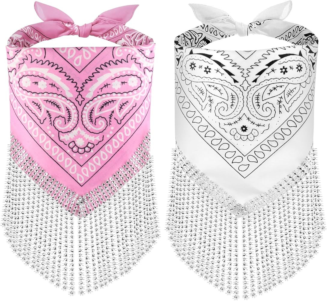 OYANIMO Disco Fringed Bandana 2 Pcs Cowgirl Bachelorette Bandanas Sparkly Rhinestone Fringe Banda... | Amazon (US)