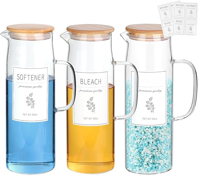 Laundry Detergent Dispenser Set with Bamboo Lids and Handles - Easy Pour 3 Pack 50 oz Liquid Laun... | Amazon (US)