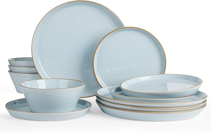 Famiware Saturn Dinnerware Sets, Plates and Bowls Sets for 4, 12 Pieces Stoneware Dish Set - Chip... | Amazon (US)