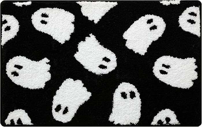 Moutina Ghost Bathroom Rug 16x24 Inch Black, Halloween Bathroom Decor Rug | Amazon (US)