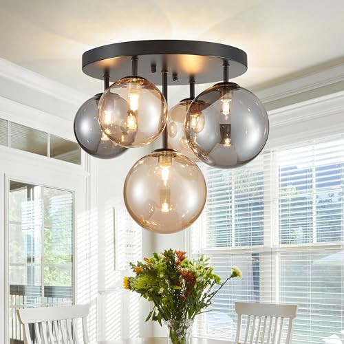 Modern Bubble Ceiling Lighting Fixture, 5-Light Flush Mount Chandelier, Glass Globe Ball and Black Canopy, W14” xH12“, Flush Mount Ceiling Light for Living Room Bedroom Dining Room, G9 Socket | Amazon (US)