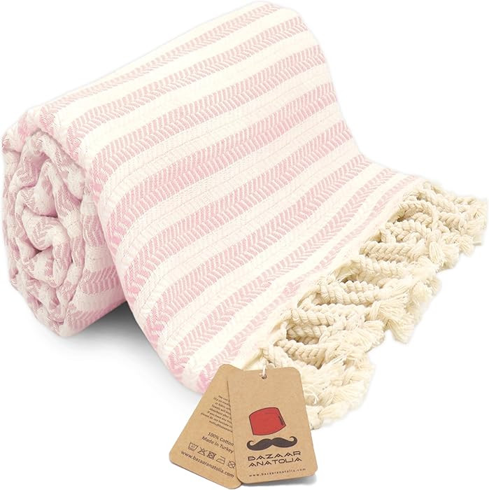 Bazaar Anatolia Turkish Beach Towel – 100% Cotton, Quick Dry, Sand Free Pink Picnic Blanket for... | Amazon (US)