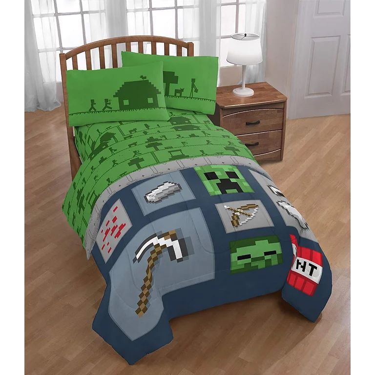 Minecraft "Icons" Twin Reversible Comforter and 3 Piece Sheet Set - Walmart.com | Walmart (US)