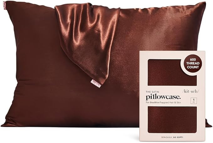 Kitsch 100% Satin Pillowcase, Softer Than Silk, Vegan Silk Pillowcase (Chocolate, Standard/Queen ... | Amazon (UK)