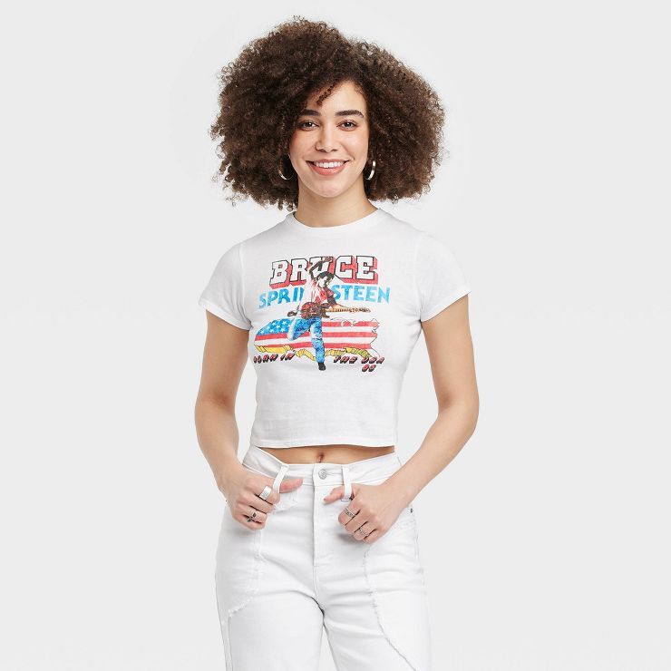 Women's Bruce Springsteen Short Sleeve Graphic Baby T-Shirt - White | Target