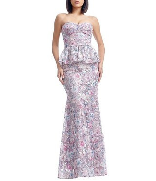 Scarlett Floral Embroidered Lace Strapless Neck Sleeveless Peplum Mermaid Gown | Dillard's