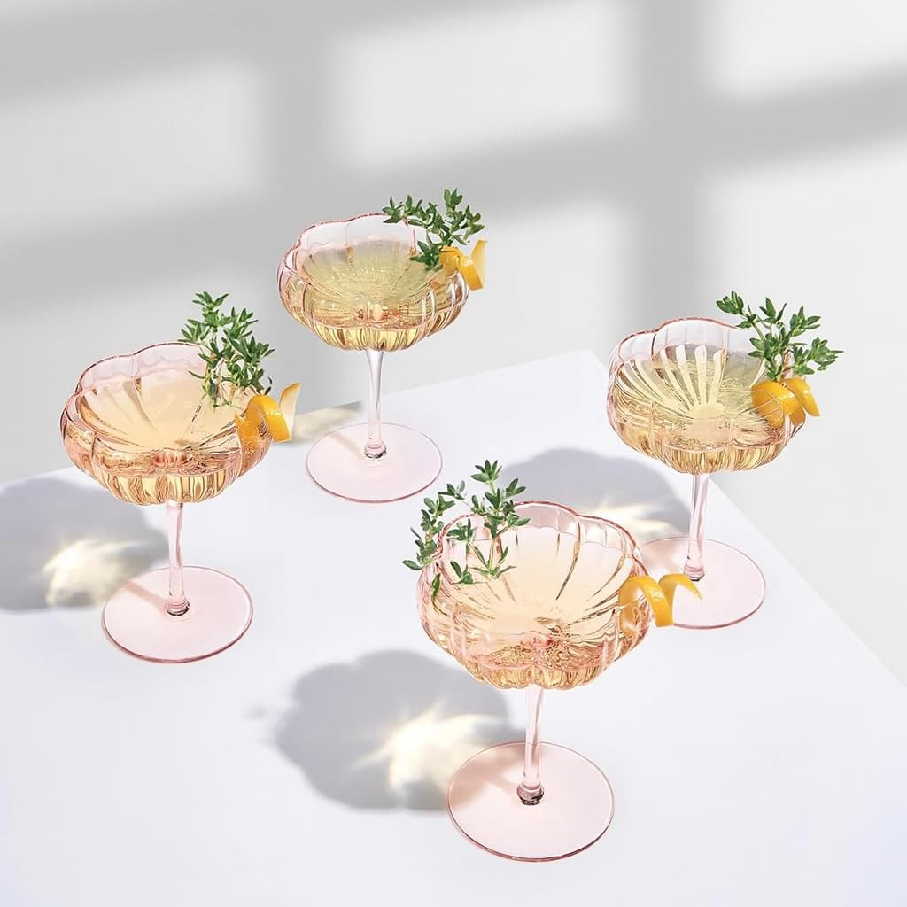 Khen Flower Blush Pink Glass Cocktail Coupes, Set of 4, 7.7oz | Amazon (US)