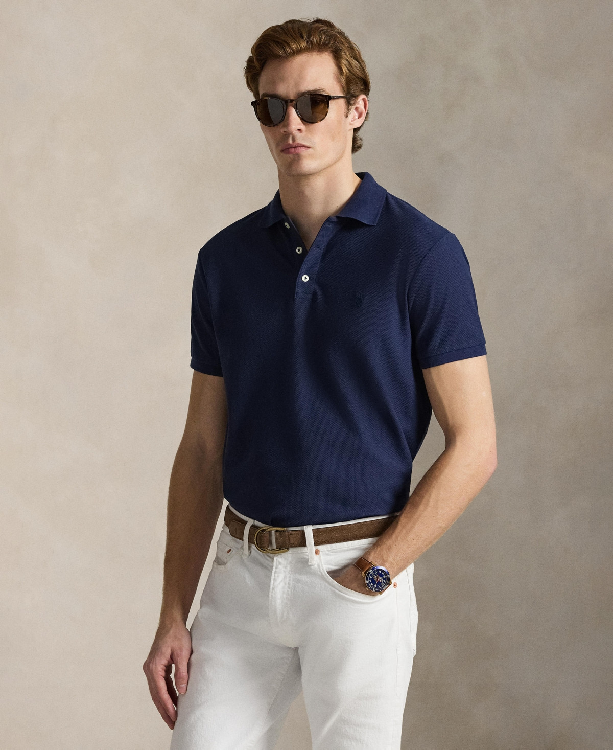 Polo Ralph Lauren Men's Slim-Fit Honeycomb Mesh Polo Shirt - Cruise Navy | Macy's