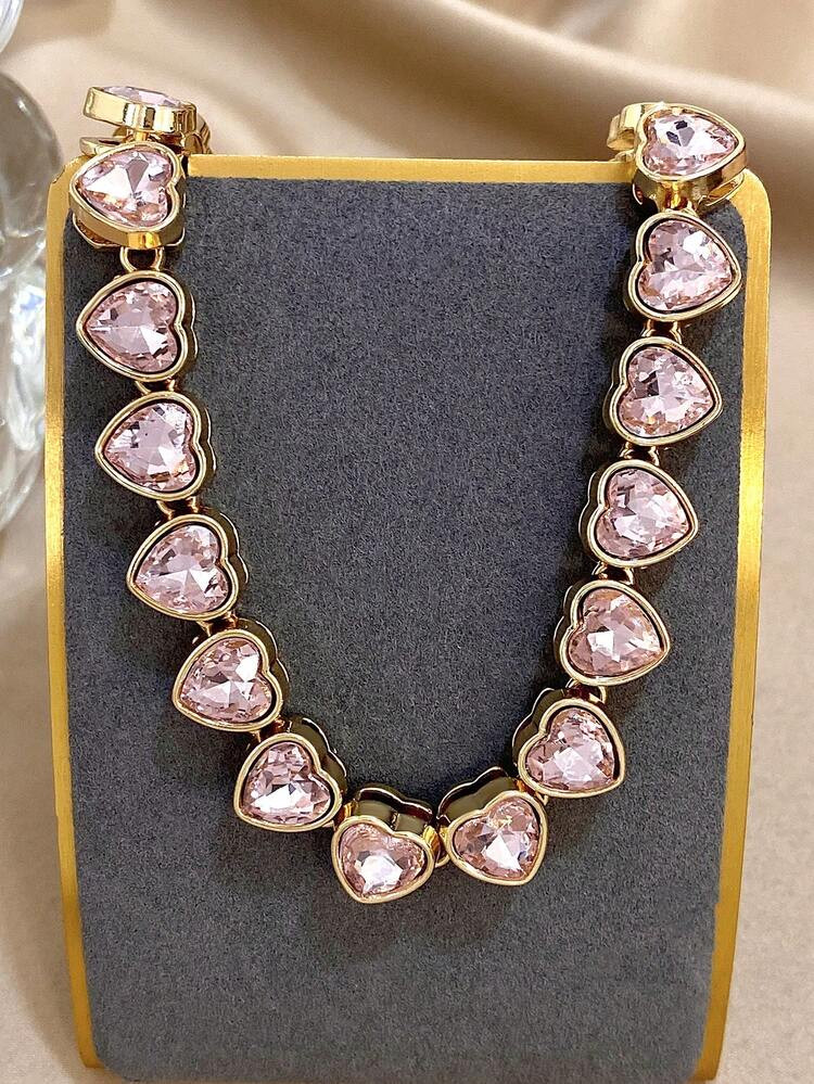 1 Pc Luxury Zirconia Heart Necklace Beaded Necklace Elegant Daily Party Jewelry For Women, Mom Gift Christmas Thanksgiving Halloween Wedding Rave/Prom/Party/Daily/Beach Accessories Gift For Anniversary Valentine's Day Boho Jewelry Birthday Bridesmaid Gifts | SHEIN