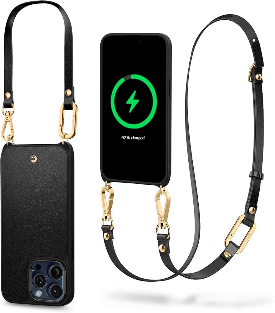 CYRILL Classic Charm Mag Compatible with iPhone 15 Pro Max Case for Women (2023), Premium Vegan Leather Crossbody Case with Strap Wristlet [Compatible with MagSafe] - Black | Amazon (US)