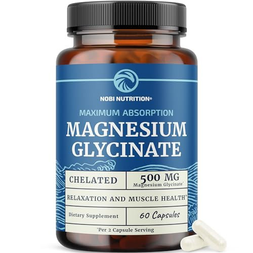 Magnesium Glycinate 500mg | Chelated for High Absorption | Muscle Relaxation, Bones, Heart, Nerve, Sleep & Calm Support for Women & Men | Magnesium Chelate Supplement & Bisglycinate Complex | 60ct | Amazon (US)