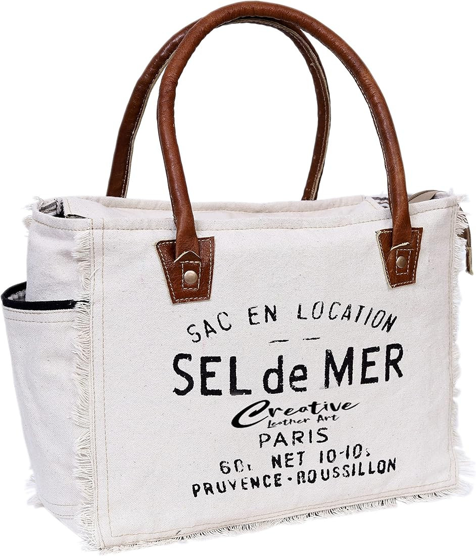 CLA Bags Sel De Mer Upcycled Canvas Hand Bag Upcycled Canvas & Cowhide Tote Bag, Upcycled Canvas ... | Amazon (US)