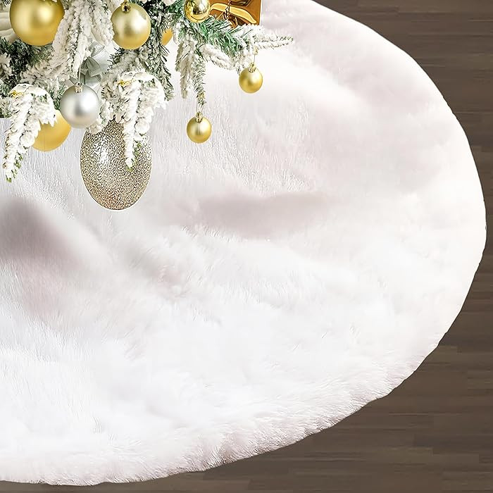 72 Inch White Christmas Tree Skirt，Faux Fur Large Tree Skirt for Christmas Tree Decorations Xma... | Amazon (US)
