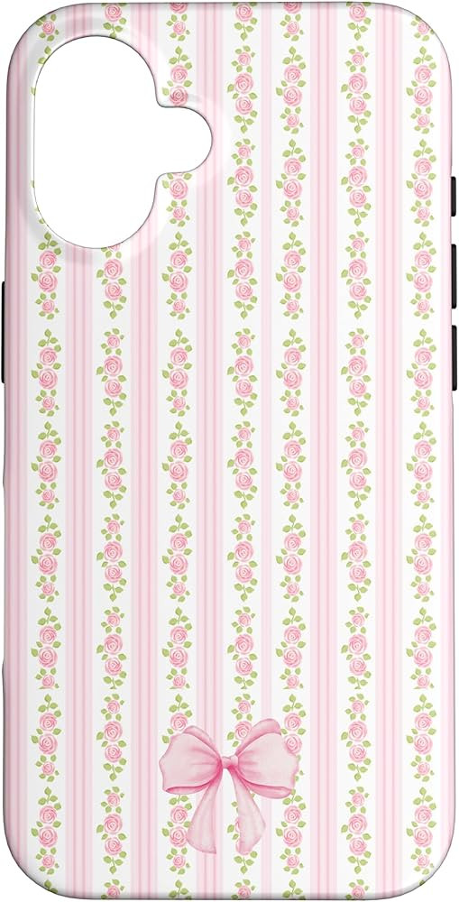 Loveshackfancy Rose Pink Striped Cottagecore Bow Romantic Case for iPhone 16 | Amazon (US)
