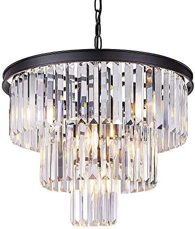 Wellmet 20 inch Black Crystal Chandelier, 3-Tier Contemporary Modern Bathroom Chandeliers, 7-Ligh... | Amazon (US)