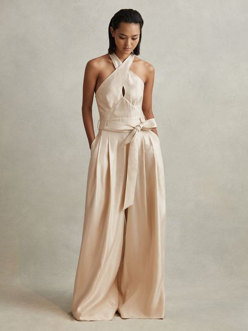 Viscose Linen Wide Leg Jumpsuit | Reiss UK