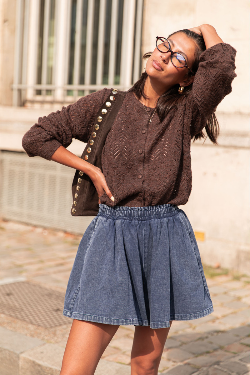 THÉOPHILE Bleu Marine - Jupe/Short Denim femme | Pretty Wire