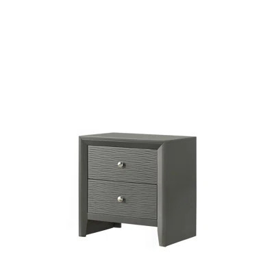 1Pc Contemporary Modern 2-Drawer Nightstand Round Knobs Bedroom Wooden Furniture Gun Metal Gray Finish | Wayfair North America