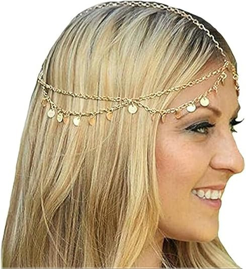 Aukmla Gold Sequins Head Chain Jewelry Festival Halloween Prom Costume Hair Accessories Fashion H... | Amazon (US)
