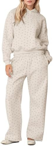 OLAPTA Women 2 Piece Outfits Ditsy Flower Print Sweatsuits Sets Long Sleeve Sweatshirts Wide Leg ... | Amazon (US)