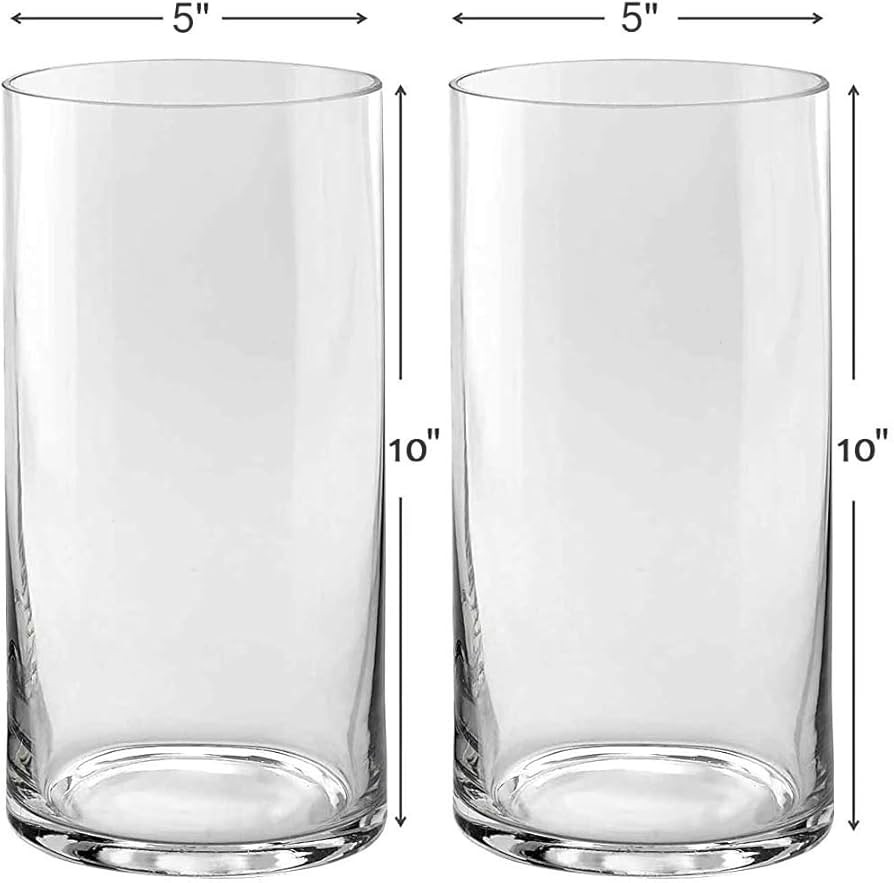 Set of 2 Glass Cylinder Vases 10 Inch Tall X 5 Inch Round - Multi-use: Pillar Candle, Floating Ca... | Amazon (US)