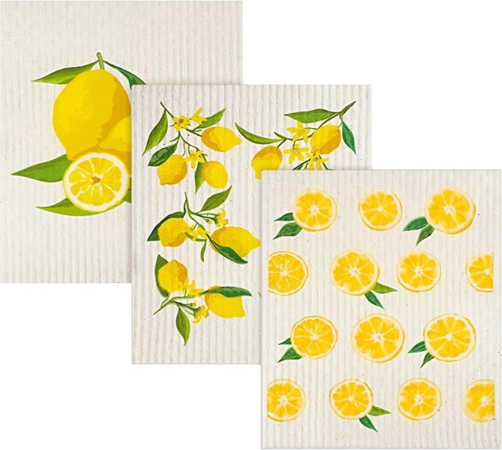 Boao Lemon Swedish Kitchen Dishcloths Cleaning Cloths Absorbent Fiber Cloth No Odor Reusable Dish... | Amazon (US)